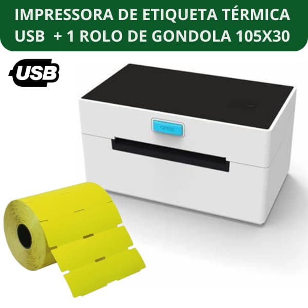 Impressora De Etiqueta Térmica USB e BT + 1 Rolo etiqueta para Gôndola prateleira