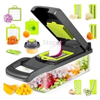 Cortador Fatiador Ralados de Legumes e Frutas Multifuncional 10 em 1 com Lâminas Aço Inox e Recipiente