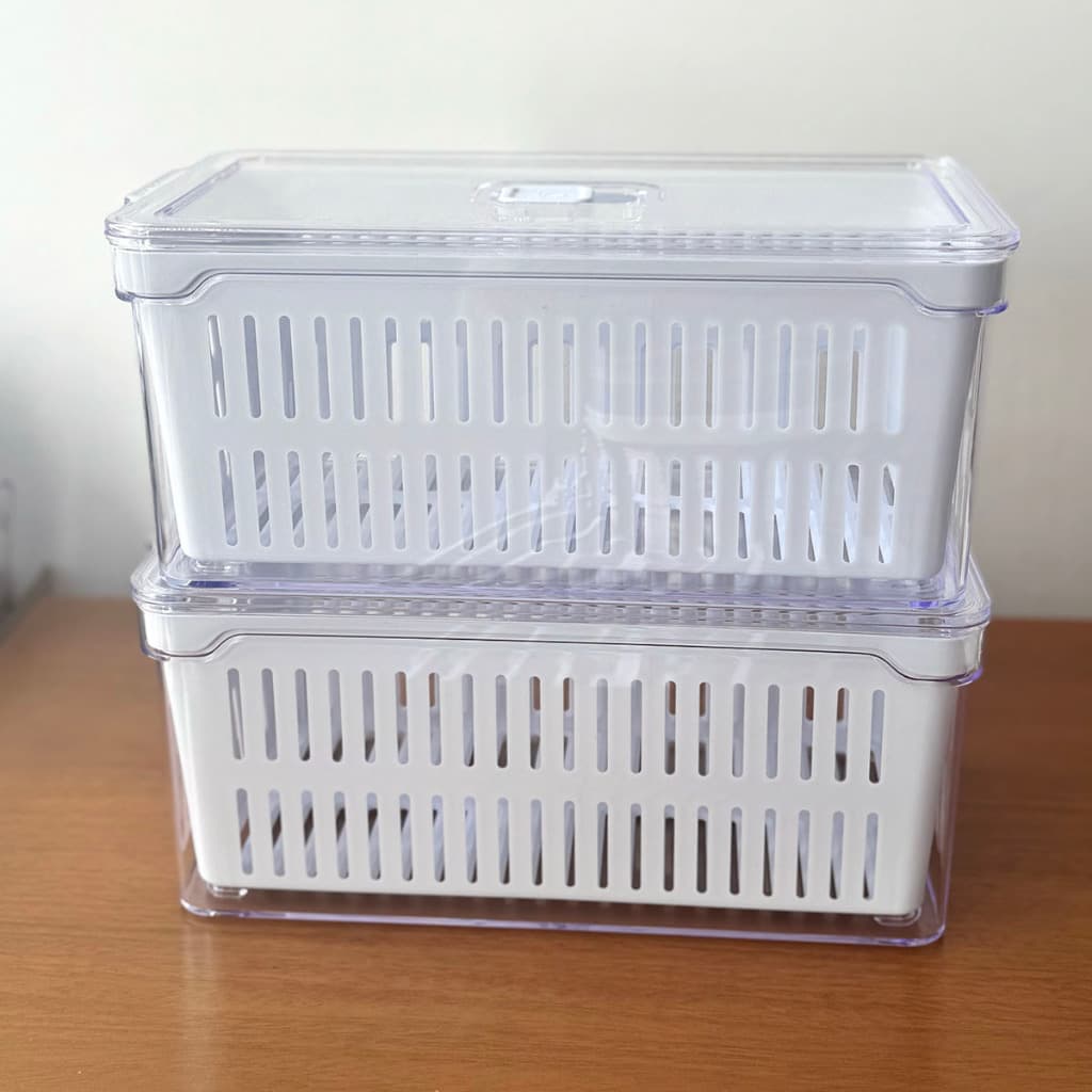 Organizador de Geladeira 5L – Acrílico Transparente com Cesto e Válvula de Vedação