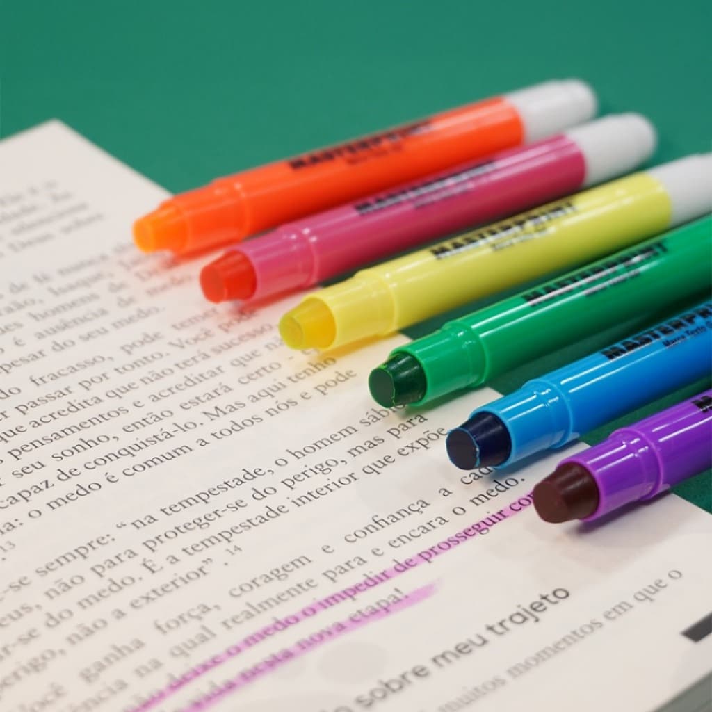 6 Canetas Marca Texto em Gel 6 Cores Laranja Amarelo Rosa Verde Azul Roxo