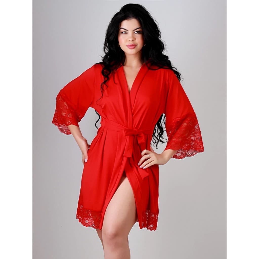 Robe em Microfibra com Detalhes em Renda