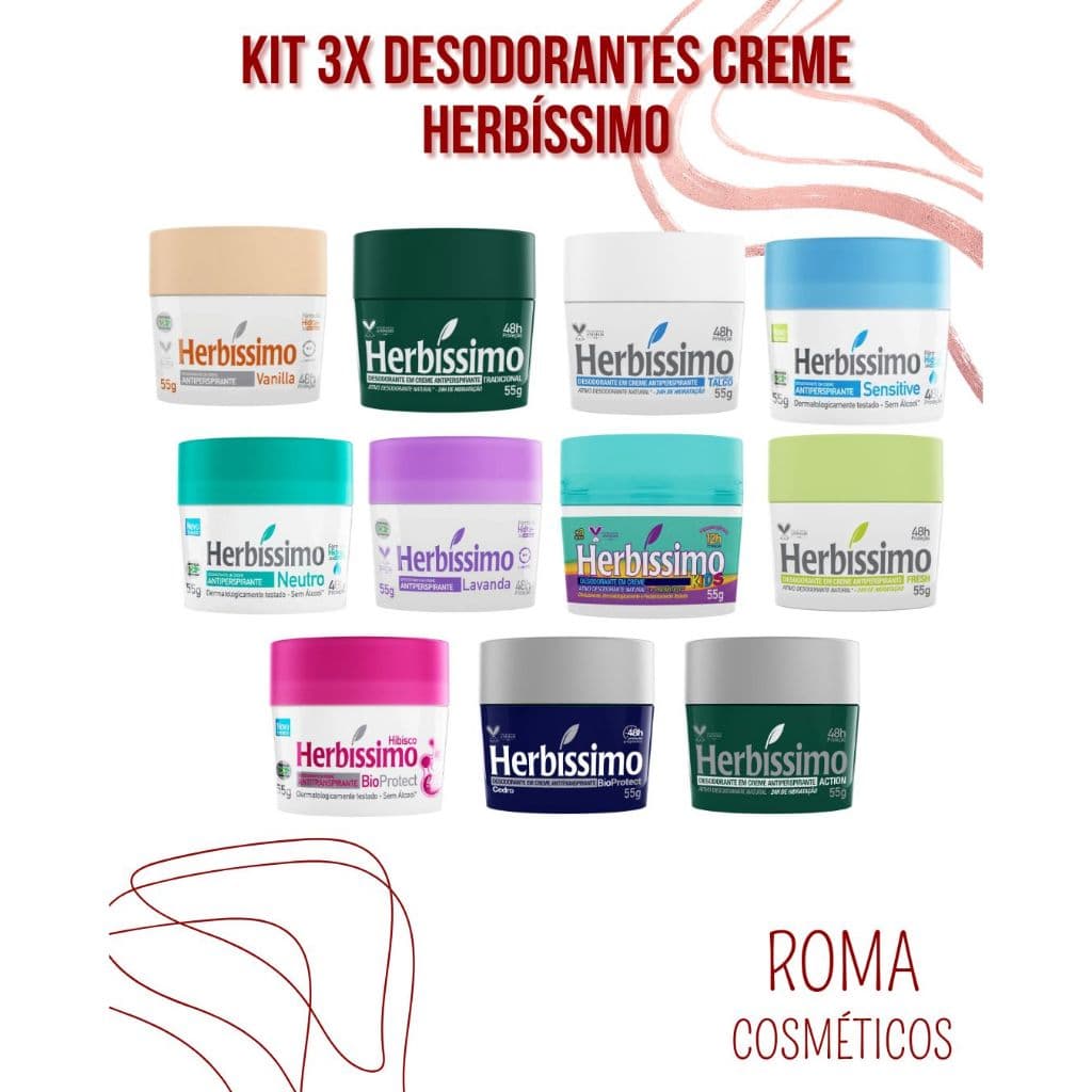 Kit 3 Desodorantes Creme Herbíssimo 55g