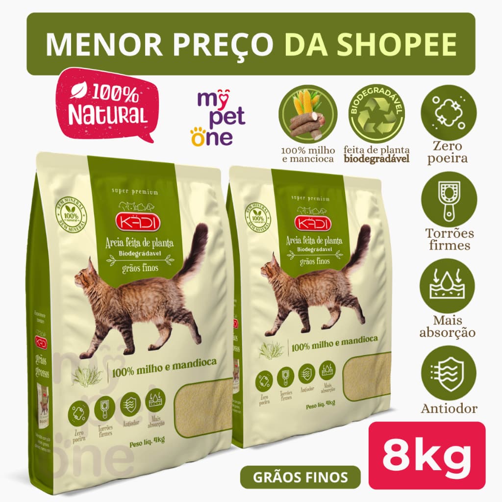 Kit 2 Areia Biodegradável 4 Kg Grãos Finos - Kadi