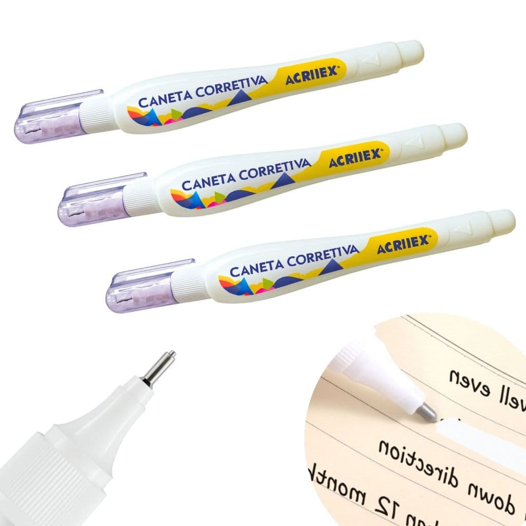 Kit 1/3 Canetas Corretivas 3ml Escritório Escola Cursos Branquinho Corretivo Correção Secagem Rápida