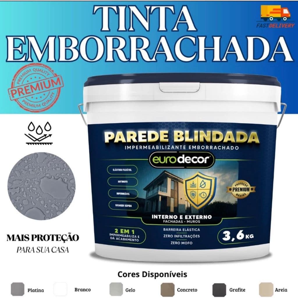 Super Tinta Emborrachada 3.6KG Ou 1KG Barreira Elástica Zero Infiltrações Parede Blindada
