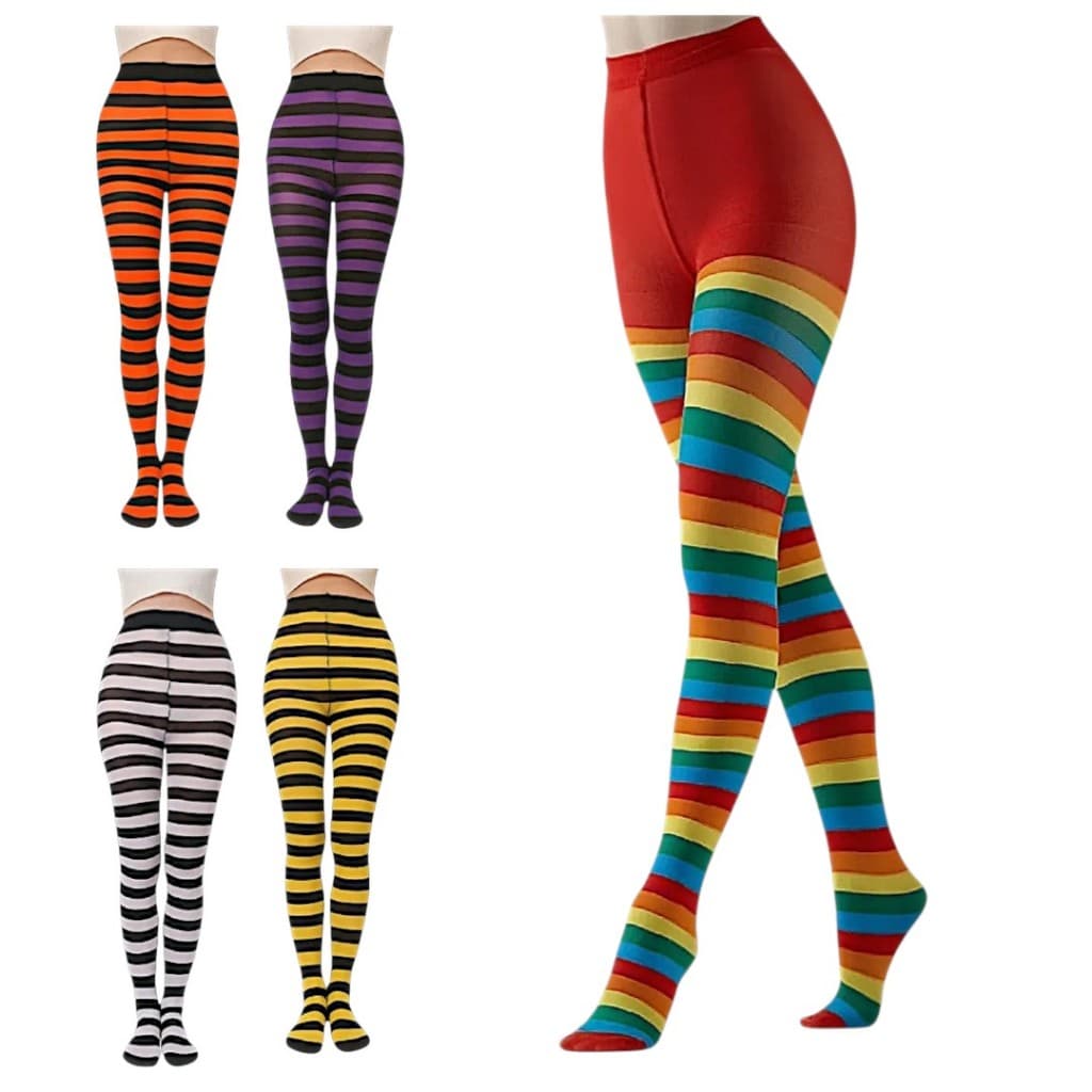 Meia Calça P Fio 40 Listrada Halloween Cosplay Festa Fantasia Colorida Calça infantil Amarelo Branco