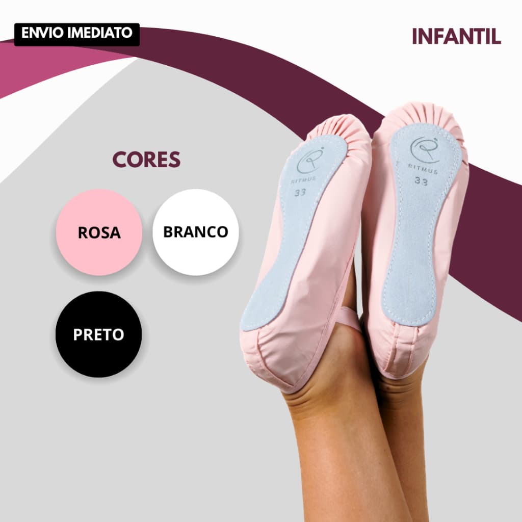 Sapatilha de Balé Infantil Korino Meia Ponta Couro Sintético, Dança Clássica Para Crianças 22 ao 31