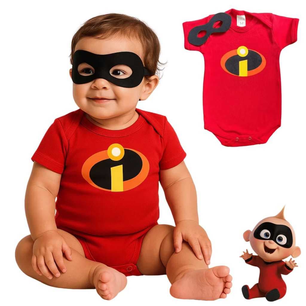 Body Bebê  Os Incrível Body + Mascara Incríveis Fantasia Mesversario Temático