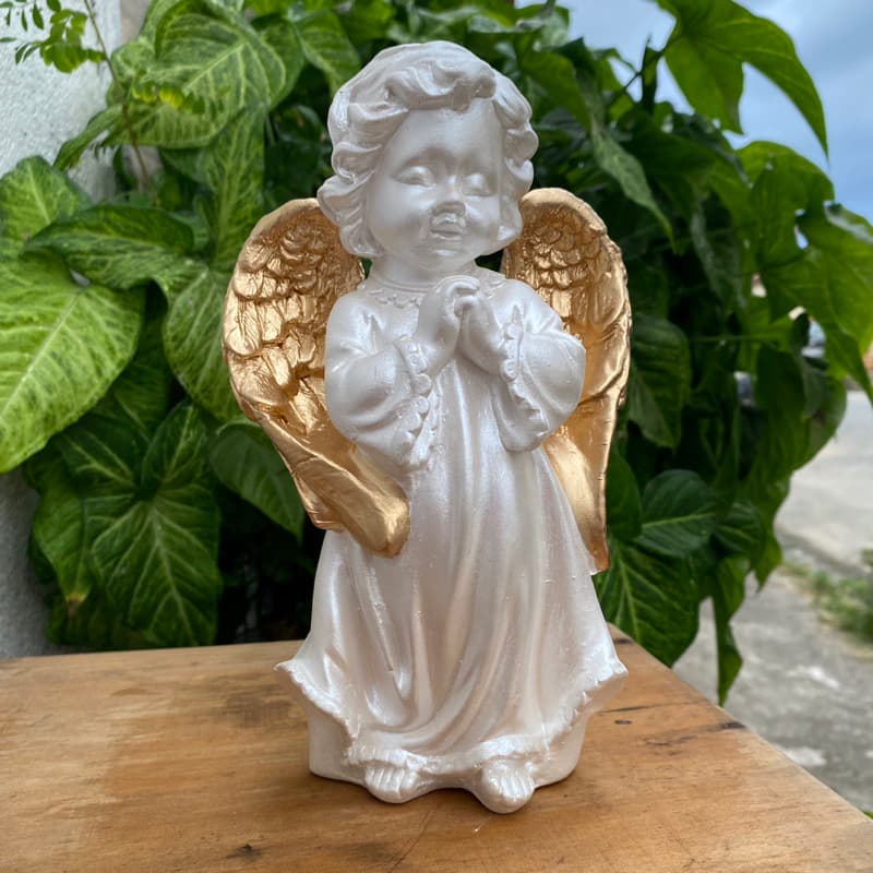 Anjo da guarda 20cm gesso perolado com dourado / Lembrança Batizado / Anjinho infantil de decoração / Preço de Fábrica