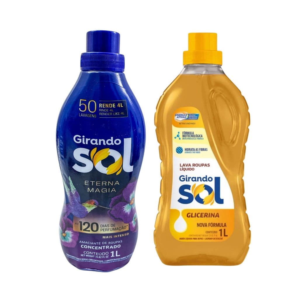 Kit Lava Roupa Sabão Líquido 1 L Glicerina + Amaciante Concentrado 1 L Eterna Magia - Girando Sol