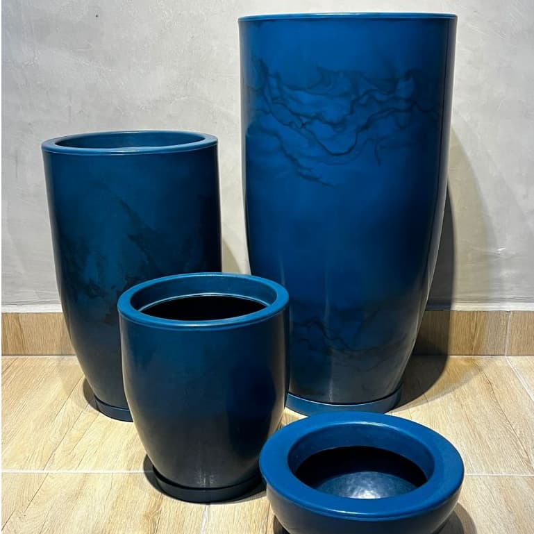Kit 4 Vasos Marmorizados Decorativos Planta de Luxo Flor Polietileno Coluna polida N1 N2 + Bojo N1 N2 Com Pratos +Bacia