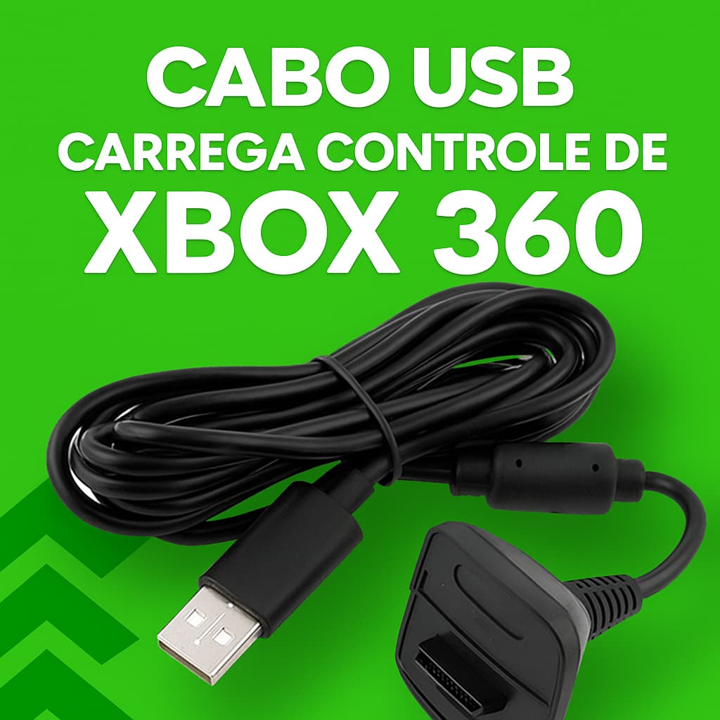 Cabo USB para Controle Xbox 360 – Carregar e Jogar – 1,5 Metros