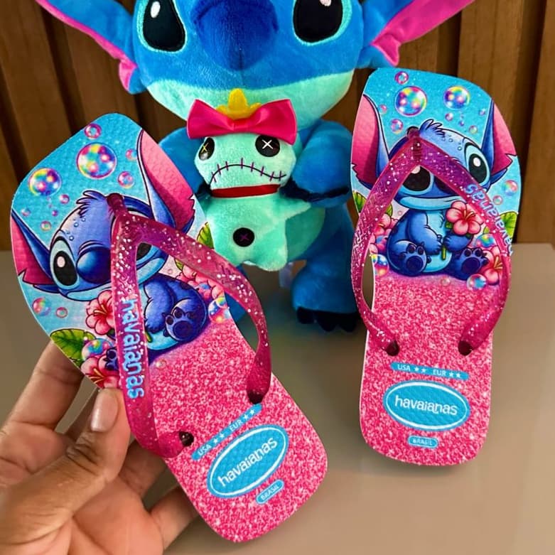 Chinelo Infantil Desenho Stitch Glitter Infantil Leve Macio Lindo