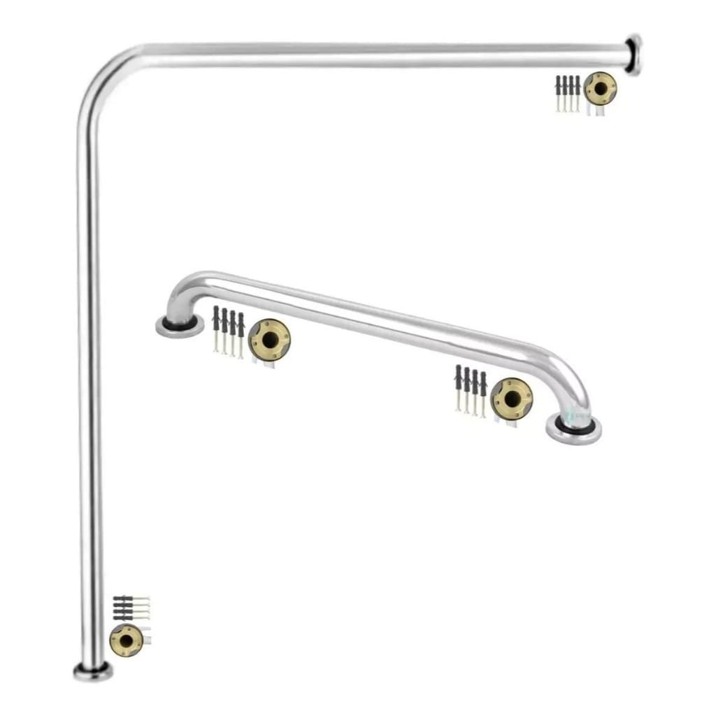 Kit 2 Barras Ou Alça de Apoio 1x em L 70x70cm Para Vaso Sanitário +1x 70cm Corrimão PNE Para Deficiente Idosos