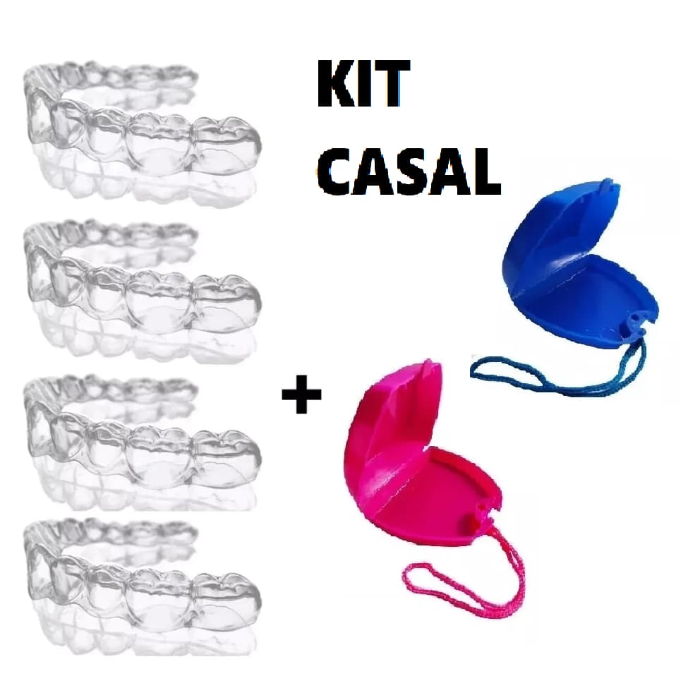 Kit Casal 04 Placas Moldeira Termo Moldável Silicone Brux + 1 Case Roxo e 1 Case Azul