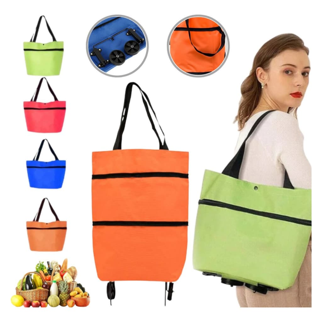 Carrinho de Feira Sacola Impermeável Extensível de Compras Feira Mercado com Rodinhas Dobrável