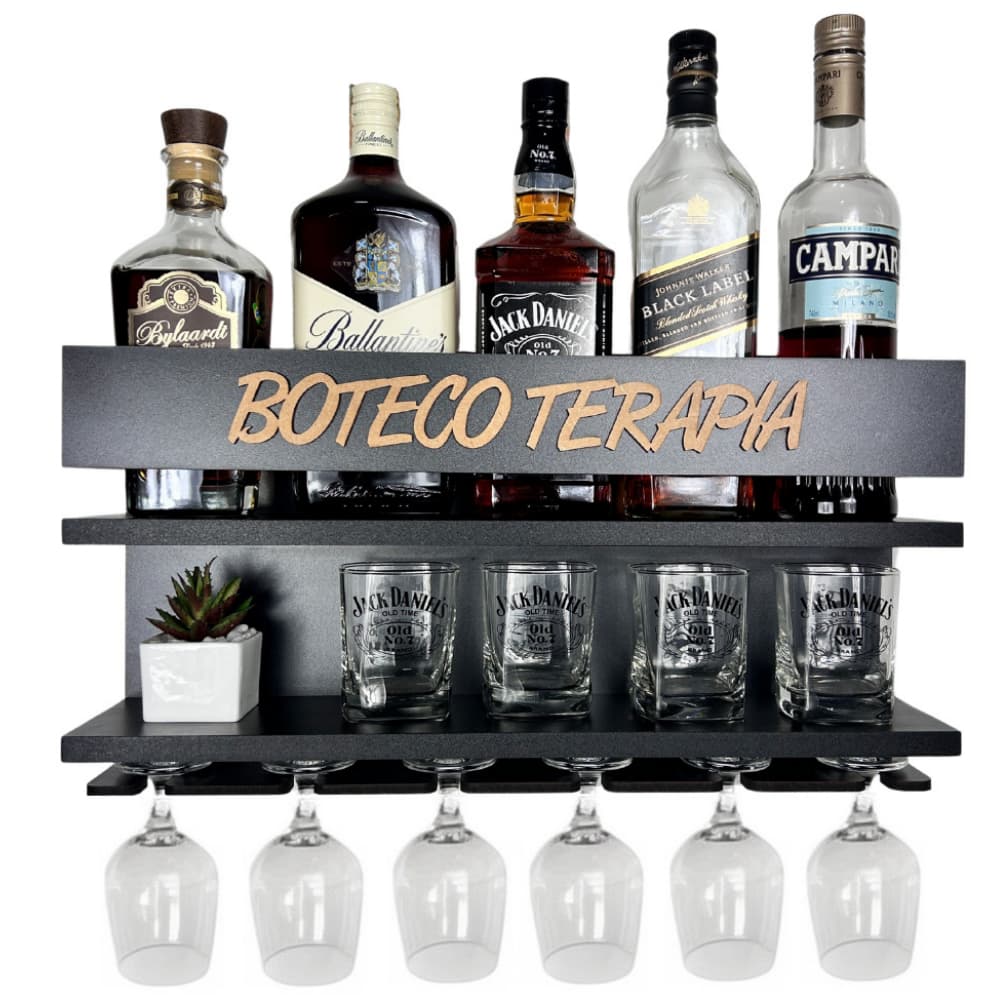 Barzinho de Parede Porta Copo Black Friday Boteco Terapia preto