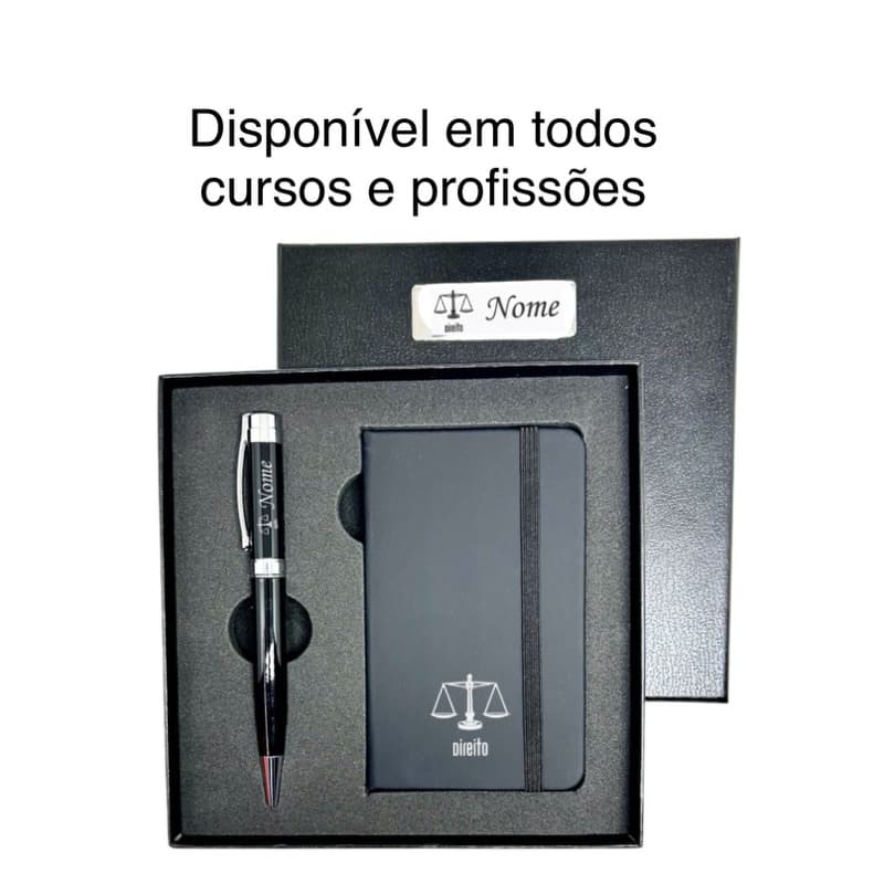 Kit Executivo c/ Caneta e Caderneta Personalizado Presente Formatura/Profissão c/ Estojo+Kit Presente