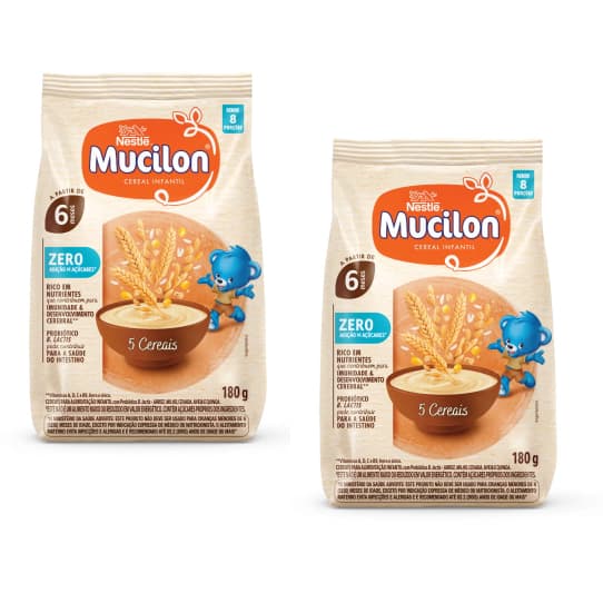 Cereal Infantil Mucilon 5 Cereais Zero Açúcar kit 2 unidades 180g