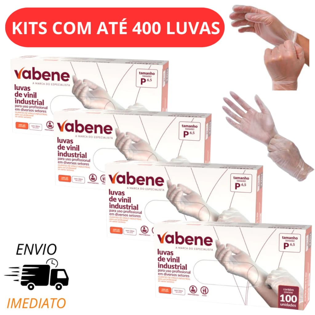 Kit Luva de Vinil Descartável Sem Pó com até 400 Unidades Transparente – Conforto e Resistência