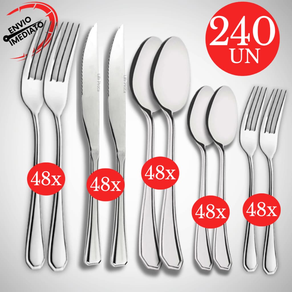 Jogo Talher 240 Peças Enxoval Completo Jogo Talher Cozinha Colher Garfo Faca Casa Restaurante