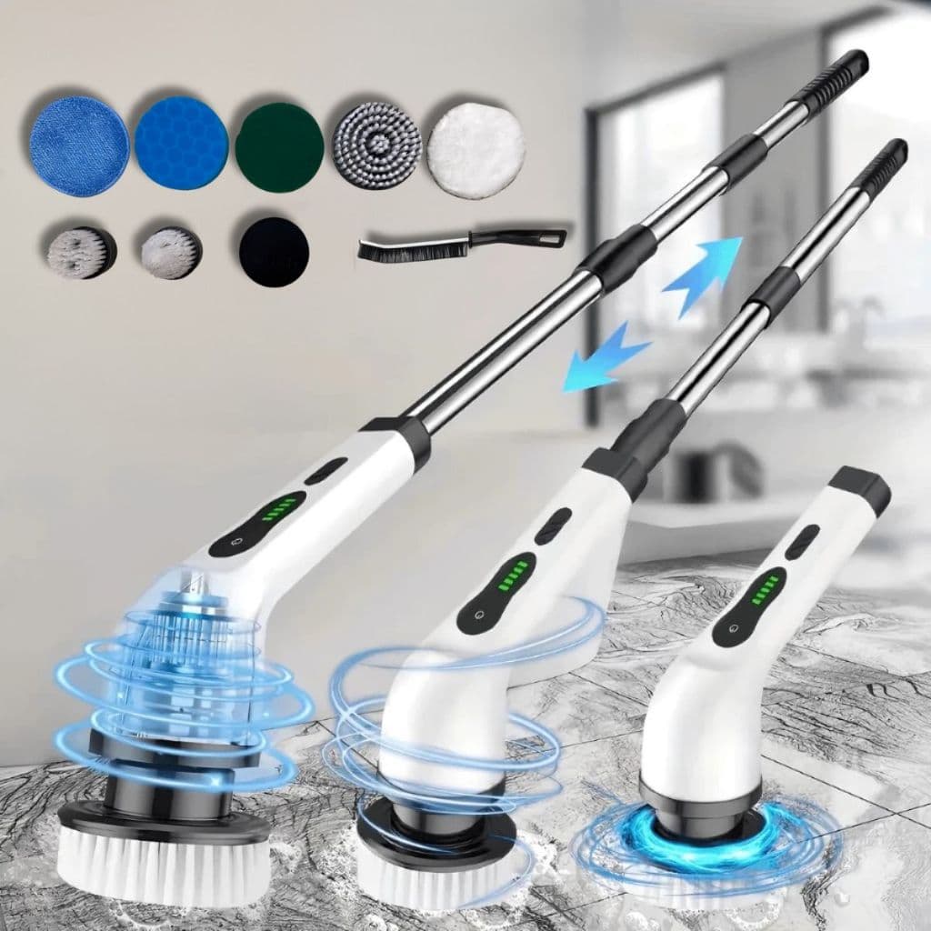 Escova De Limpeza 9 Em 1 Recarregavél Elétrica Giratória Com Cabo Alongador