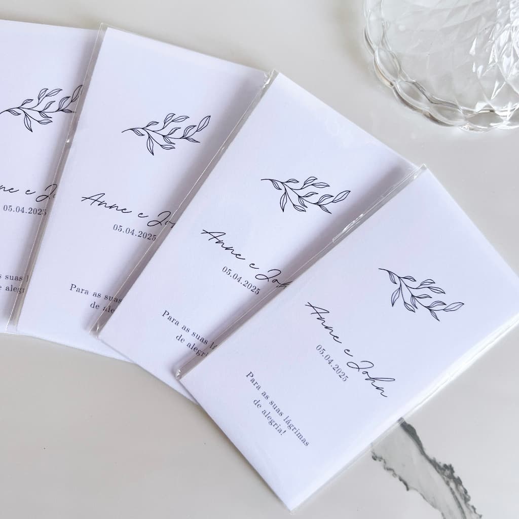 Kit Completo Lágrimas De Alegria Para Casamento (Saquinhos + Lenços + Tag)