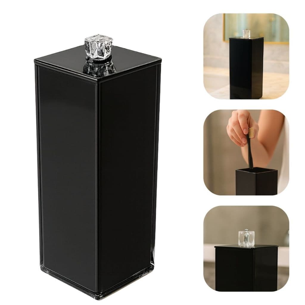 Porta Escova Dentes Vidro Preto C/ Tampa e Puxador 20x7x7cm