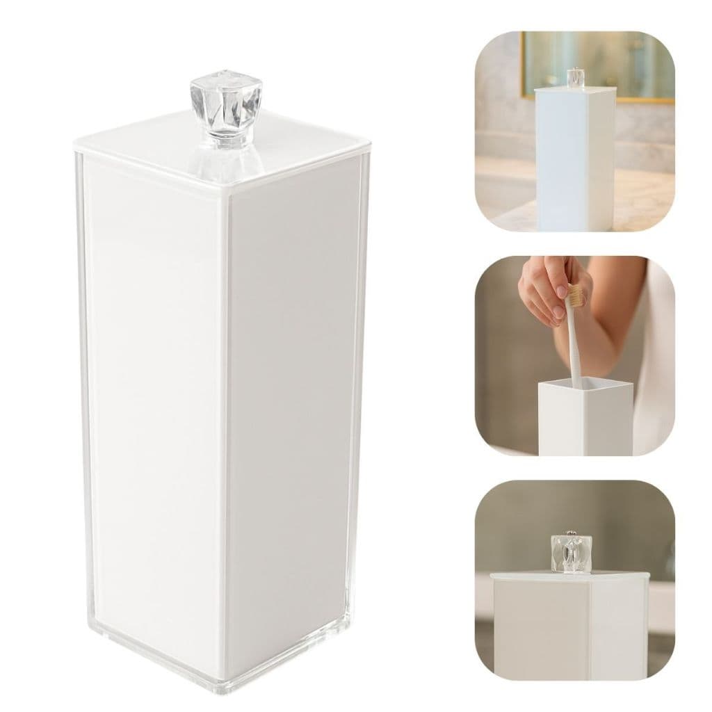 Porta Escovas C/ Tampa Vidro Branco Luxo 20x7x7cm P/ Lavabo