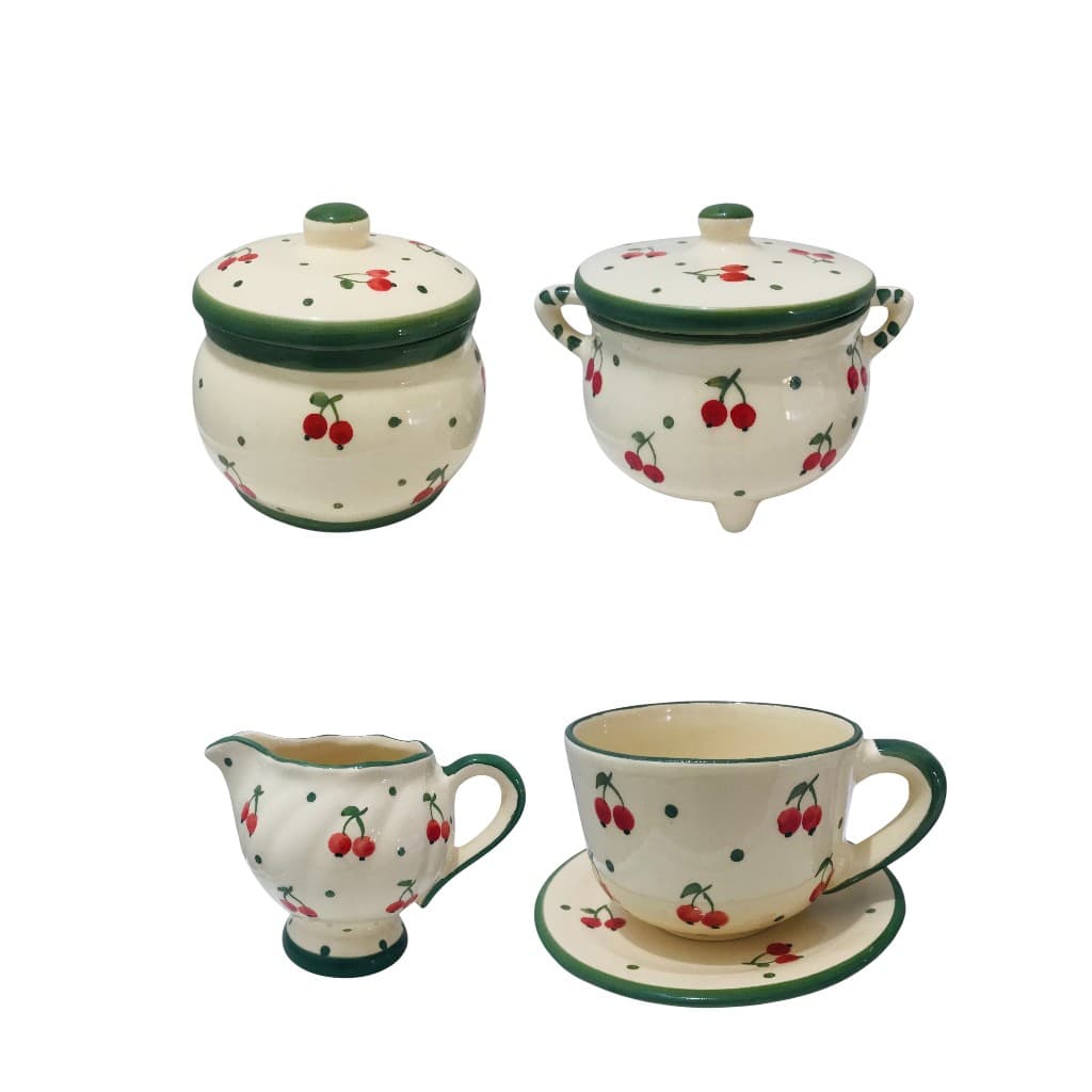 ✨ Potes de Cerâmica Esmaltada – Decoração Cereja