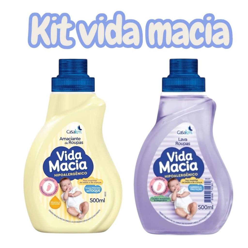 Kit Bebê Vida Macia  Lava-Roupas + Amaciante Glicerina e Camomila 500ml Suave e Hipoalergênico