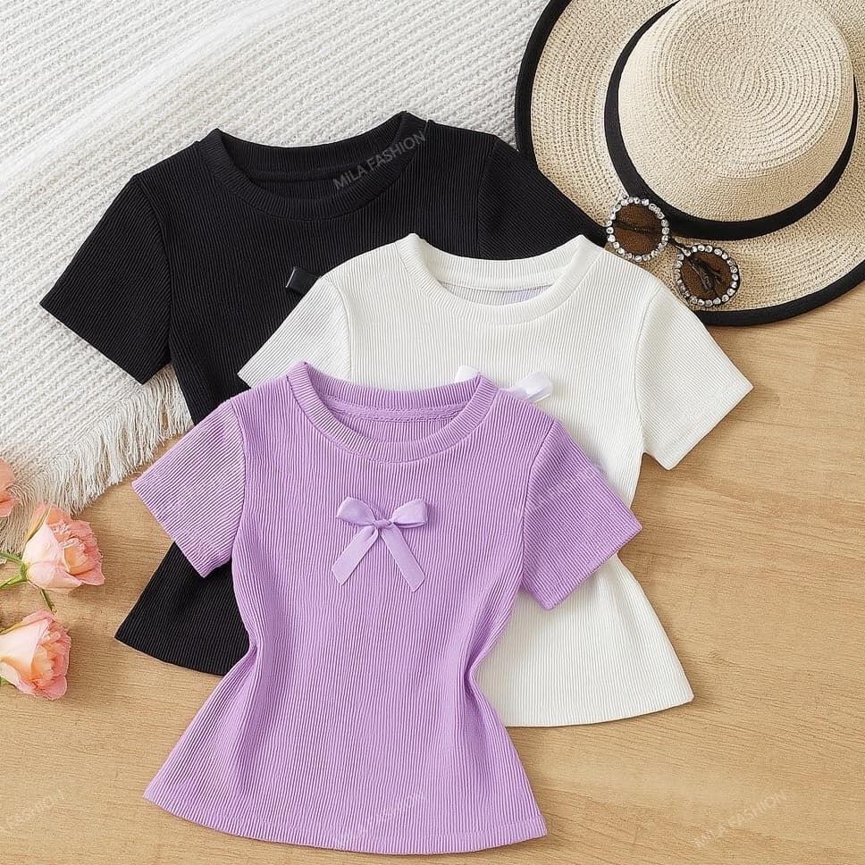 Blusa infantil de menina com laçinho moda 4-12