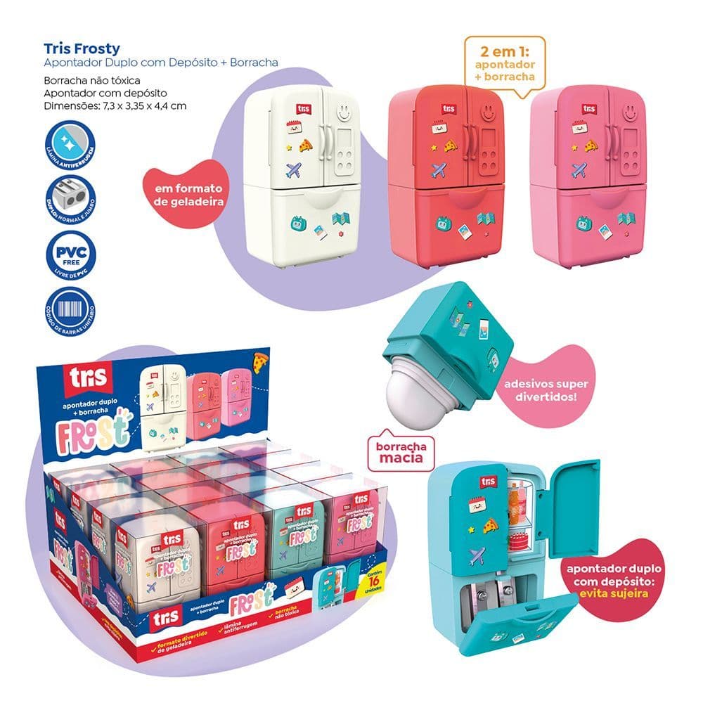 Apontador Duplo com Depósito + Borracha Geladeira