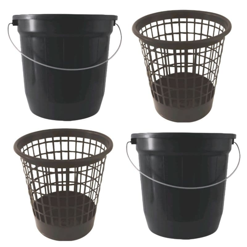 KIT 2 UTENSILIOS SENDO 1 BALDE COM ALÇA 8 LITROS+CESTO PARA LIXO TELADO 8.5 LITROS