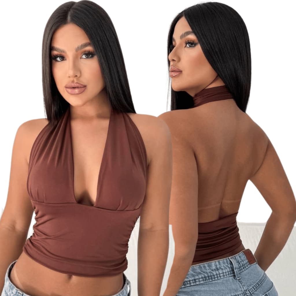 Top De Amarrar No Pescoço Blusinha Feminina Com Detalhe Frente Única Diversos Jeitos De Amarrar