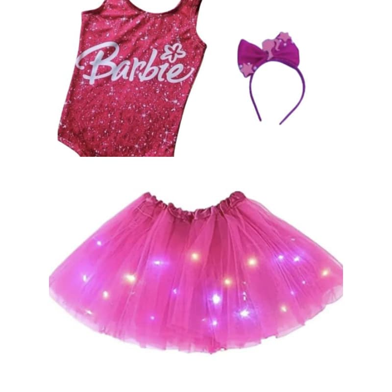 fantasia infantil Barbie kit pçs body saia tule  com brilho Carnaval.