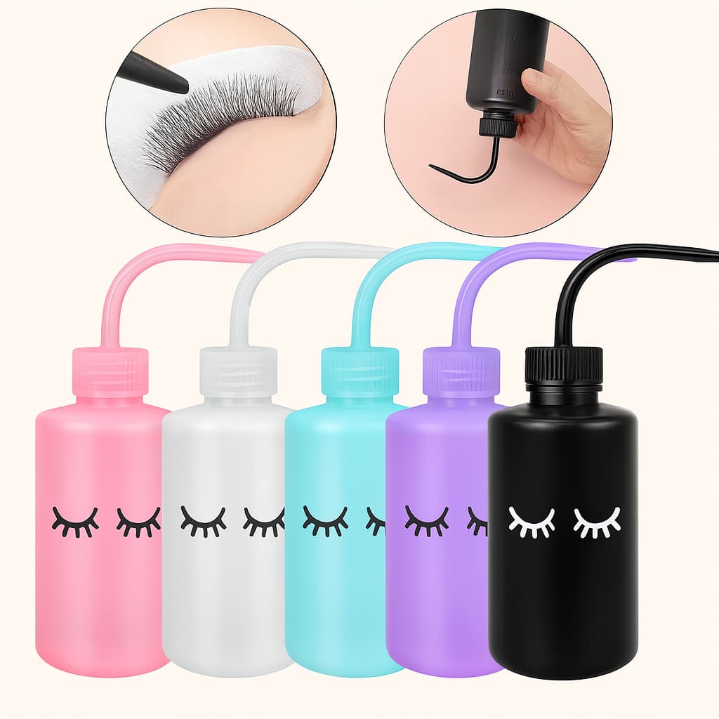 Pisseta Plástica 150ml e 250ml Bico Curvo Multiuso para Extensão de Cílios Laboratório Limpeza