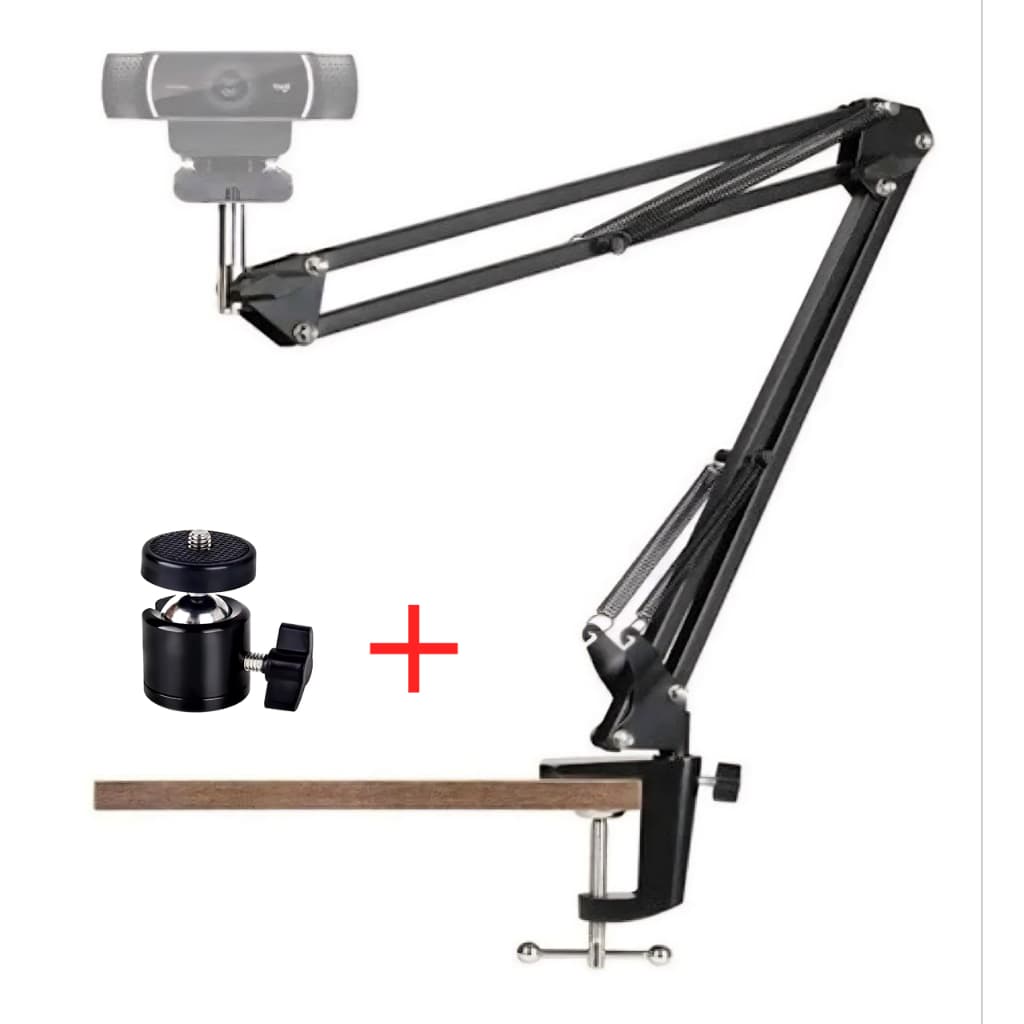 Braço Suporte + Mini Cabeça Ball Head De Mesa Pedestal Articulado Ring Camera Tipo Webcam 1/4