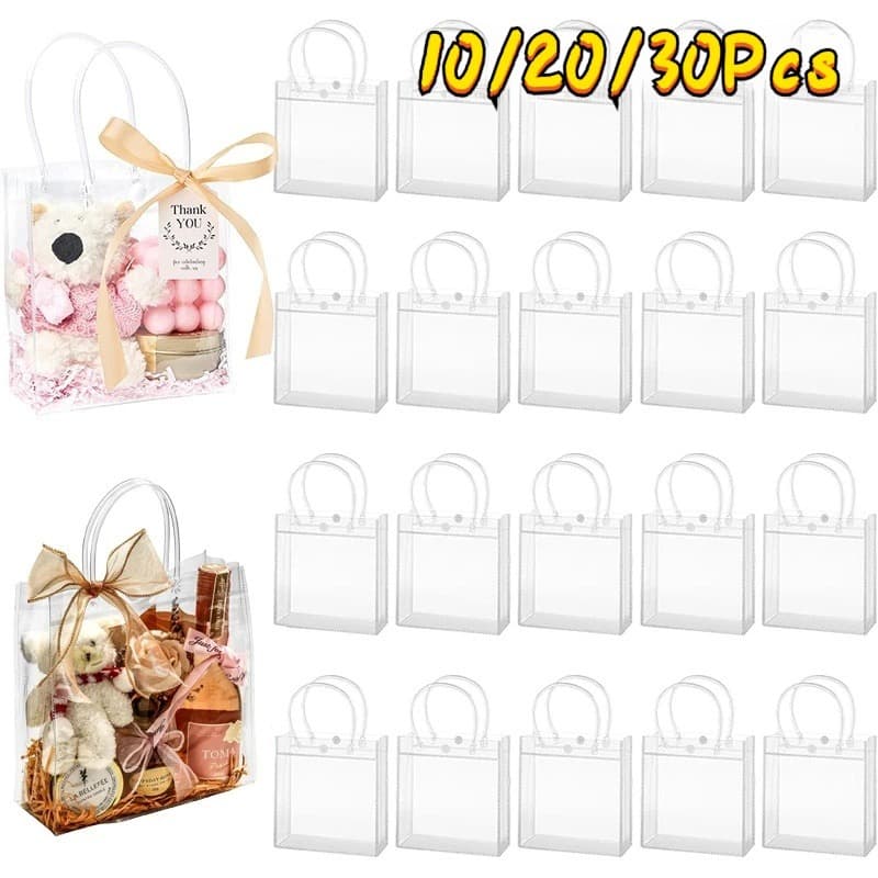10/20/30 Sacolas Plasticas PVC Transparente Cristal Festa Lembrancinha 20*20*8cm