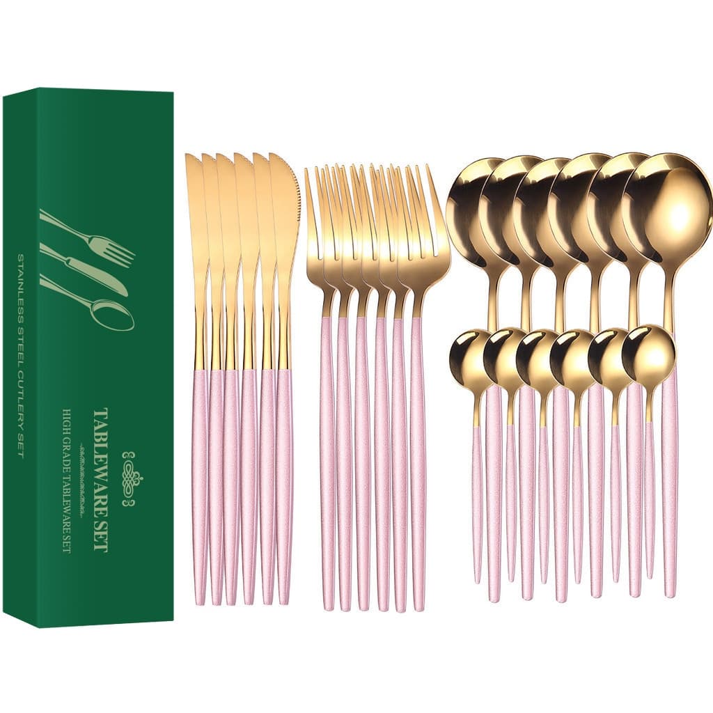 24 Peças Cozinha DoméSticos Conjunto De Talheres De AçO InoxidáVel Faca ,Bife Garfo , Café Colher De