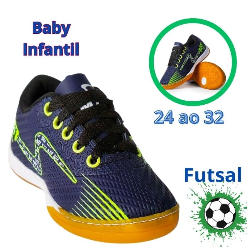Chuteira Infantil M7 Futsal Escolinha Reforçada Nº 24 ao 32 - Envio Imediato