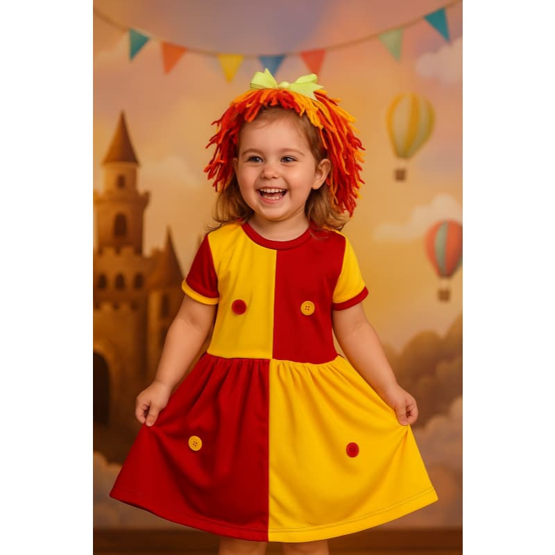 FANTASIA INFANTIL EMILIA COM TIARA SITIO DO PICA PAU AMARELO PARA MENINAS FESTAS ANIVERSARIOS