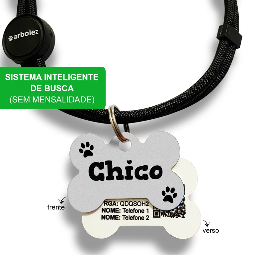 Coleira Com Placa De Identificação Pet Cachorro Gato Personalizada