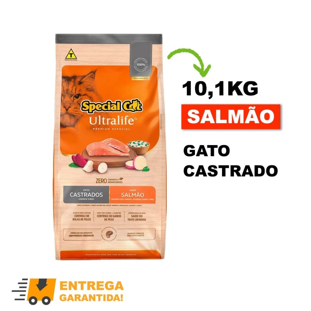 Ração para gatos Castrados natural Special Cat  Ultralife Cast Salmão, Batata Doce e arroz 10kg-Envio Imediato