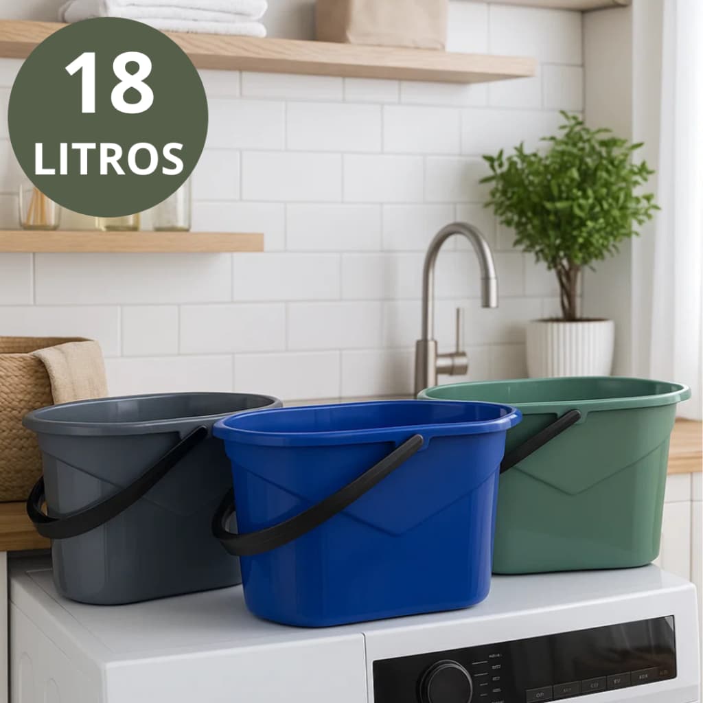 BALDE RETANGULAR PARA RODO MOP MAGICO REFORÇADO COM ALÇA E BICO 18 LITROS SORTIDO