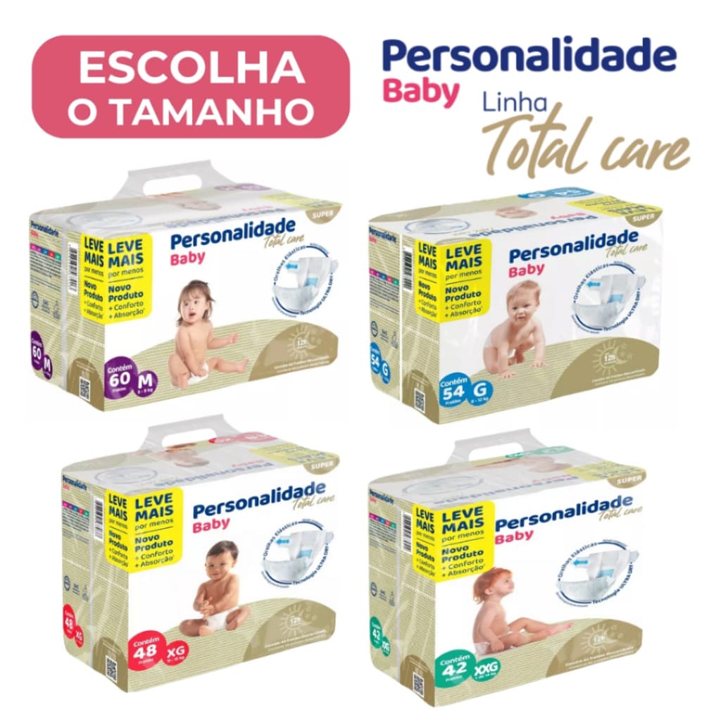 Fralda Descartável Personalidade Baby Total Care | Ultra Absorção, Conforto e Proteção 12h