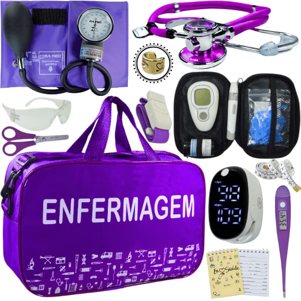 Kit Enfermagem Academico Estetoscopio Esteto Esfigmo Aneroide Estagio Bolsa
