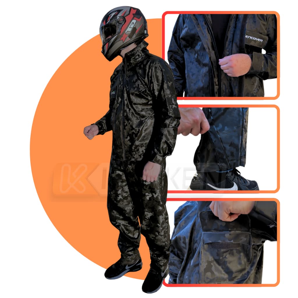 Capa de Chuva Conjunto Completo Moto Motoqueiro Motociclista Pvc Impermeável Camuflado Refletivo