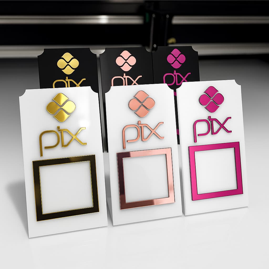 Placa Pix Pagamento QR CODE Mesa Acrílico Empresarial Balcão Atendimento Dourado Rose Pink