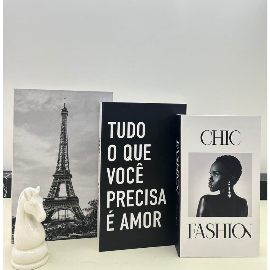 Conjunto de Caixa Livro Decorativa Organizadora Para Joias e Documentos 3pcs Papel